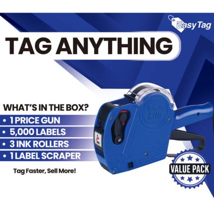 Easy Tag Price Gun, 8 Digits 5500EOS Pricing Gun with 5,000 White Label Stickers, 3 Ink Rollers, 1 Scraper, Price Guns for Retail, Yard Sale (Blue)