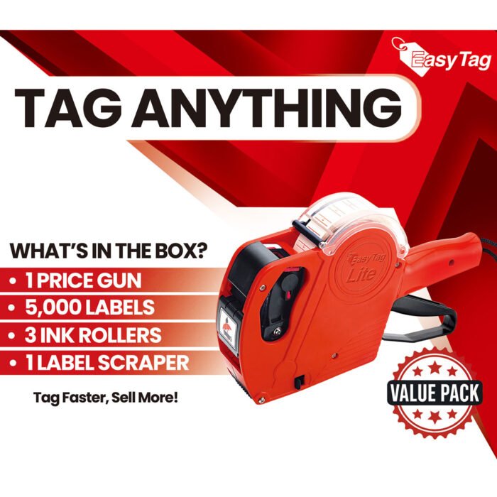 Pricing Gun with 5,000 White Label Stickers (Red - 1000) Easy Tag Price Gun, 8 Digits 5500EOS Pricing Gun with 5,000 White Label Stickers, 3 Ink Rollers, 1 Scraper, Price Guns for Retail, Yard Sale (Red) - Image 1