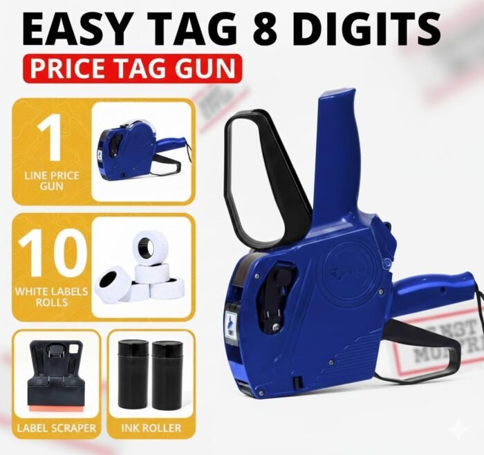 Easy Tag Blue 5500EOS Pricing Gun with 5,000 White Label Stickers and 3 Ink Rollers