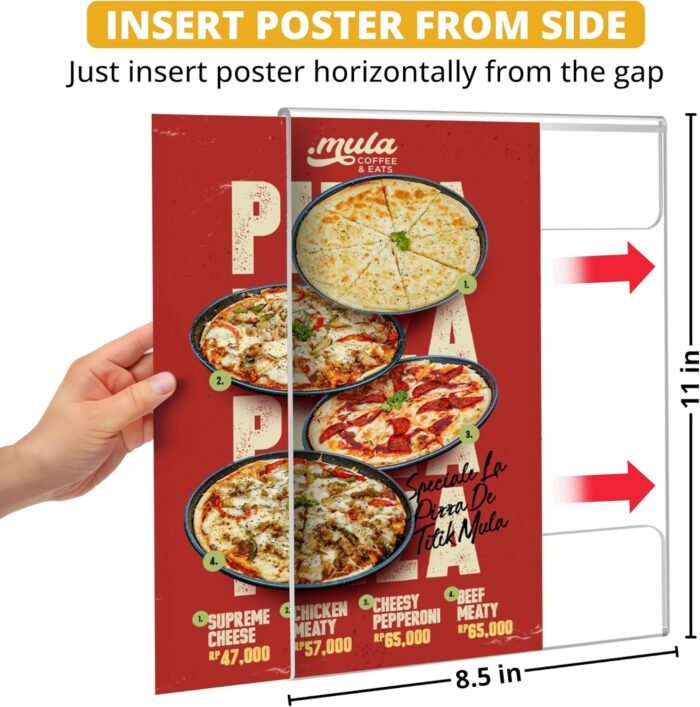 Easy Tag Acrylic Sign Holder 8.5 x 11 Wall Mount, Clear Sign Holders with Adhesive Strips, Wall Document Holder Plastic, Perfect Business & Store Sign Holders, No Drilling - Image 2