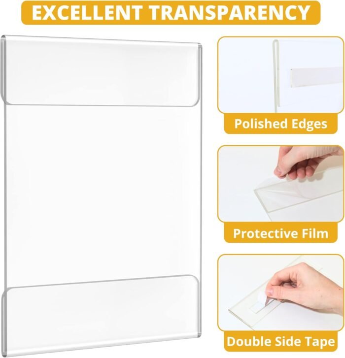 Easy Tag Acrylic Sign Holder 8.5 x 11 Wall Mount, Clear Sign Holders with Adhesive Strips, Wall Document Holder Plastic, Perfect Business & Store Sign Holders, No Drilling - Image 4