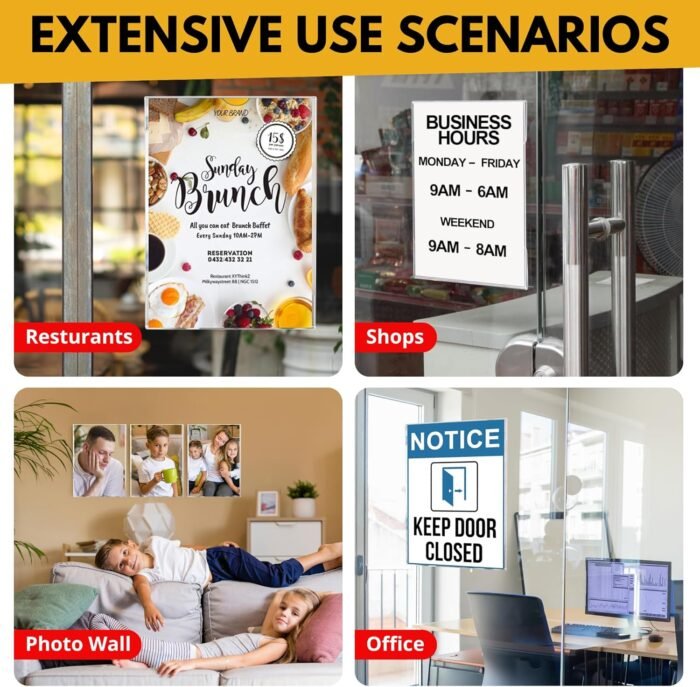 Easy Tag Acrylic Sign Holder 8.5 x 11 Wall Mount, Clear Sign Holders with Adhesive Strips, Wall Document Holder Plastic, Perfect Business & Store Sign Holders, No Drilling - Image 5