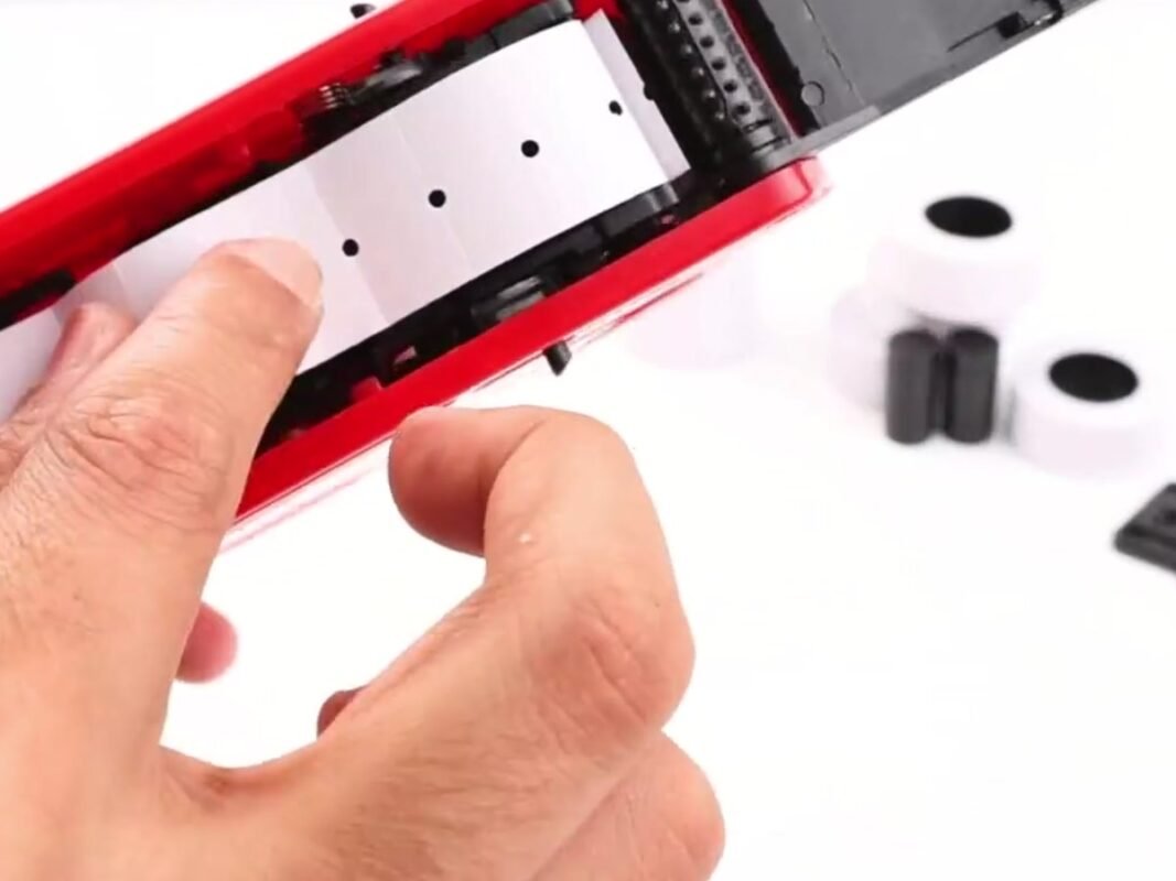 Label strip seated in the feed channel, the step that decides how to load MX5500 guns
