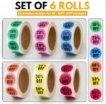 Easy Tag 3000 PCS Garage Sales Stickers, Percent Discount from 10% to 60% Adhesive Percent Off Labels, 0.87" Diamete for Retail Store, Yard Sale Price Stickers, 6 Rolls (Vivid Style) - Image 2